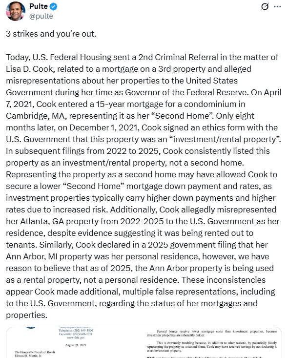 股指期货配资官网 特朗普对美联储施压升级：FHFA局长就库克第三笔房贷提起刑事移送